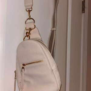 A New Day Cream Crossbody Bag with Gold Hardware